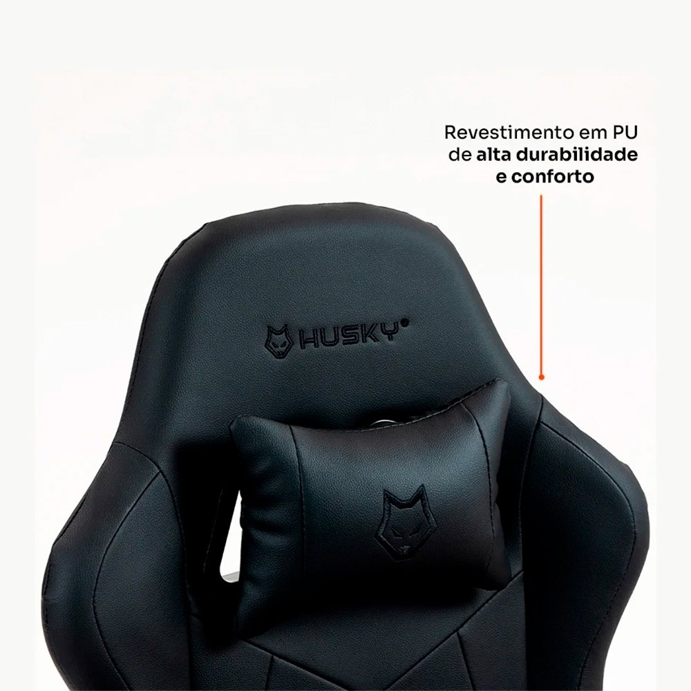Cadeira Gamer Husky Storm 100, Até 120kg, Almofadas, Reclinável 135º, PU, Preta - HCG100PT - view 11