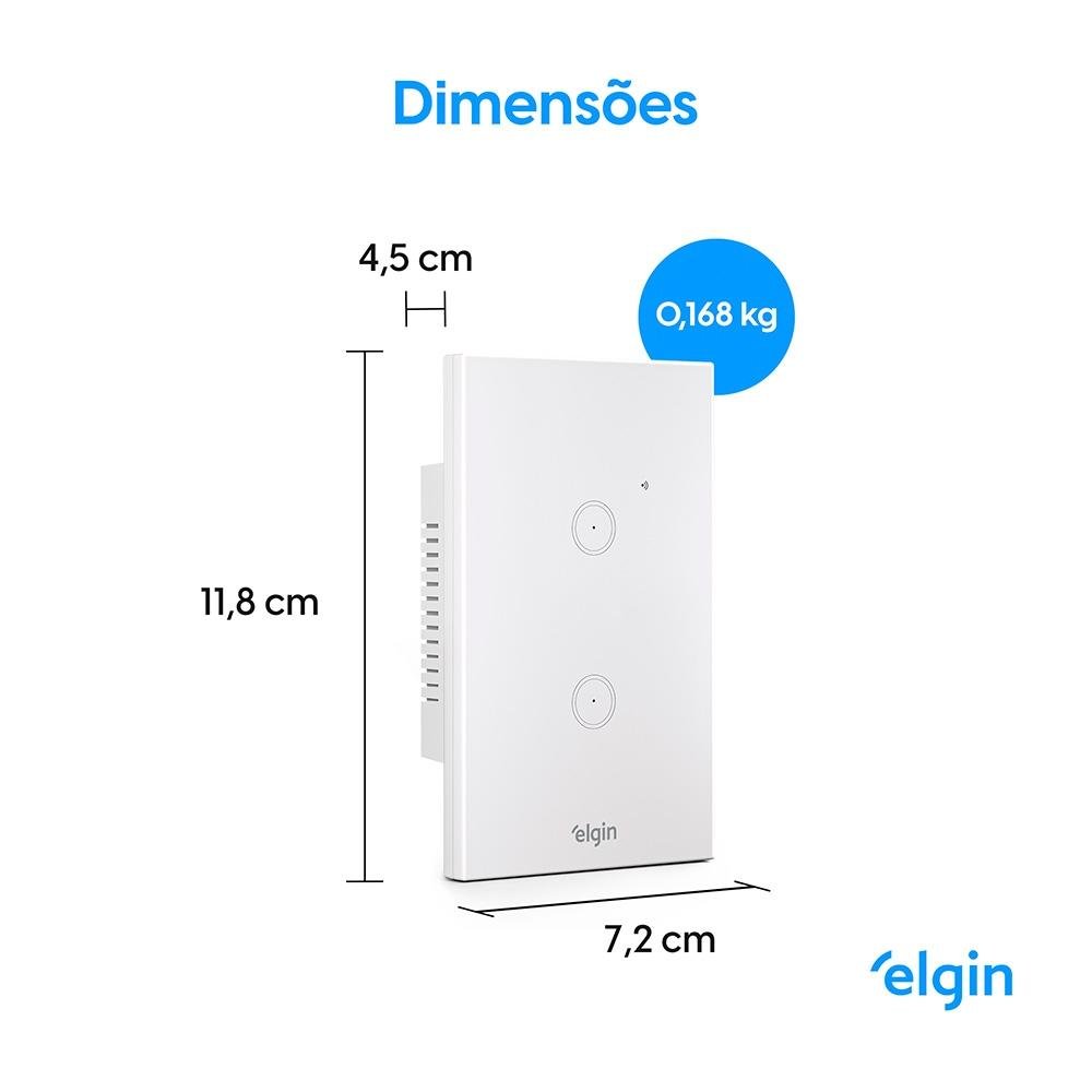 Interruptor Smart Elgin, Wifi, Comando de Voz, 2 Botões Touch, Bivolt, Branco - 48INTWIFI200