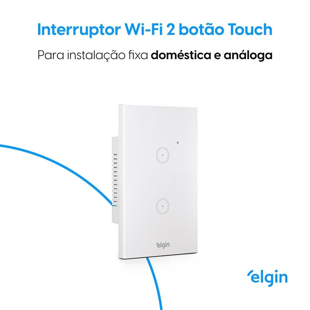 Interruptor Smart Elgin, Wifi, Comando de Voz, 2 Botões Touch, Bivolt, Branco - 48INTWIFI200
