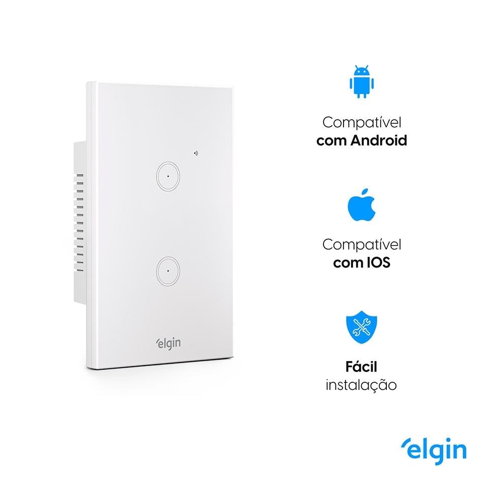 Interruptor Smart Elgin, Wifi, Comando de Voz, 2 Botões Touch, Bivolt, Branco - 48INTWIFI200