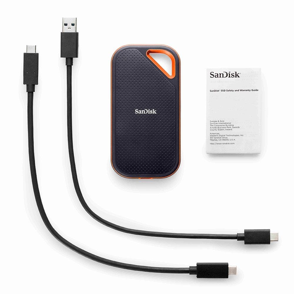 SSD Externo Portátil SanDisk Extreme PRO V2, 1TB, USB 3.1, Leitura: 2.000 MB/s, Gravação: 2.000 MB/s, Preto e Laranja - SDSSDE81-1T00-G25