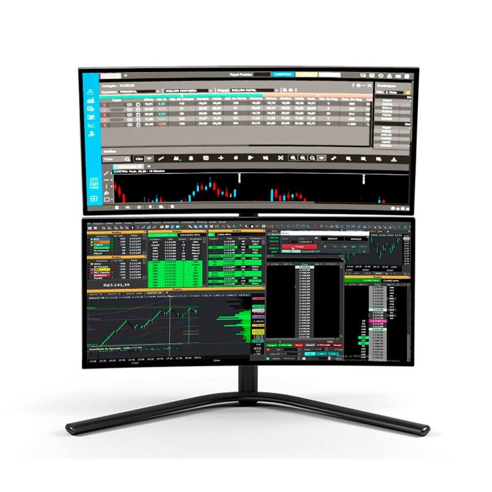 Suporte Vertical para 2 Monitores Até 28 Octoo Clipway 2W, Fixo ou Móvel, Preto - 9031