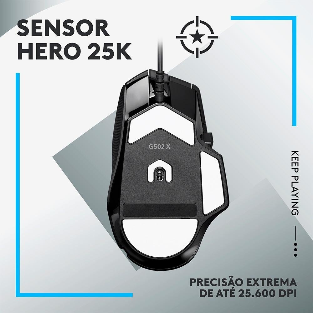 Mouse Gamer Logitech G502 X, RGB, 25600 DPI, 13 Botões, Switch Híbrido, Preto - 910-006137