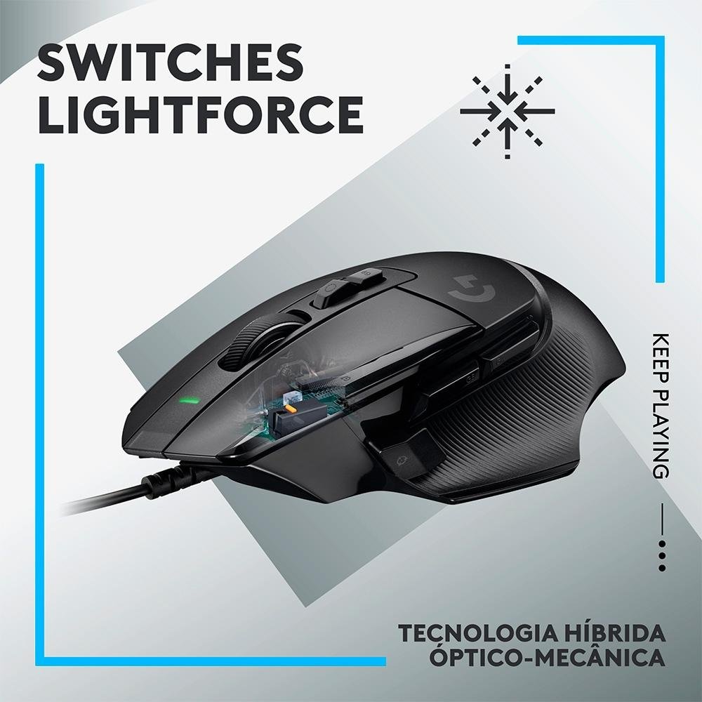 Mouse Gamer Logitech G502 X, RGB, 25600 DPI, 13 Botões, Switch Híbrido, Preto - 910-006137