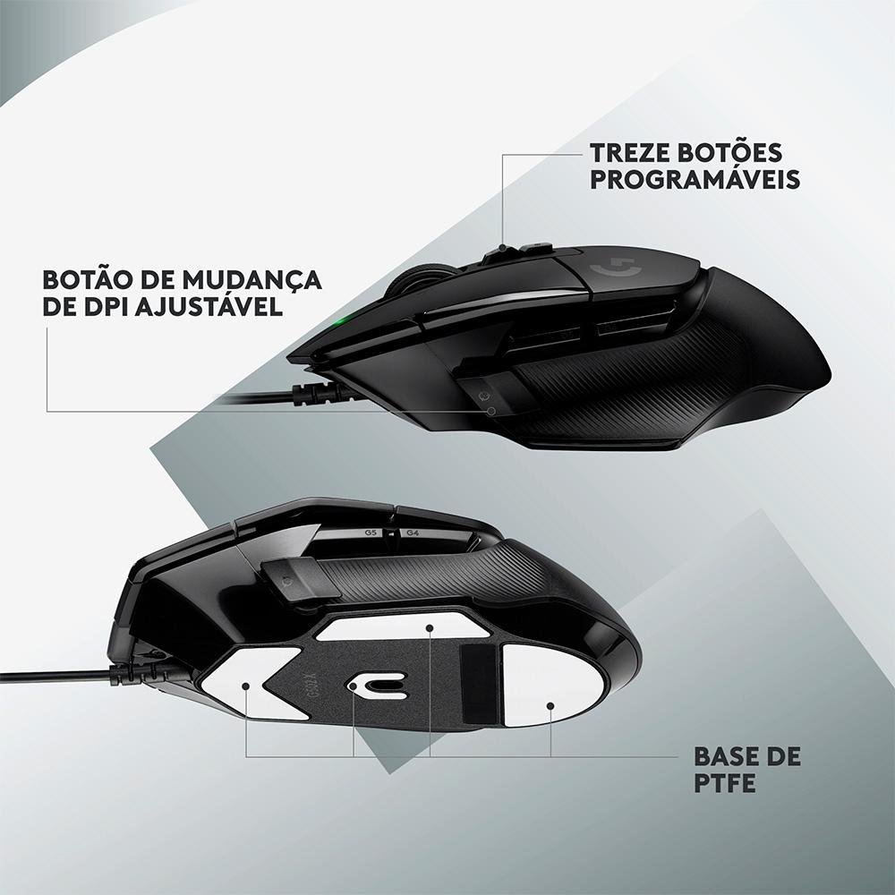 Mouse Gamer Logitech G502 X, RGB, 25600 DPI, 13 Botões, Switch Híbrido, Preto - 910-006137