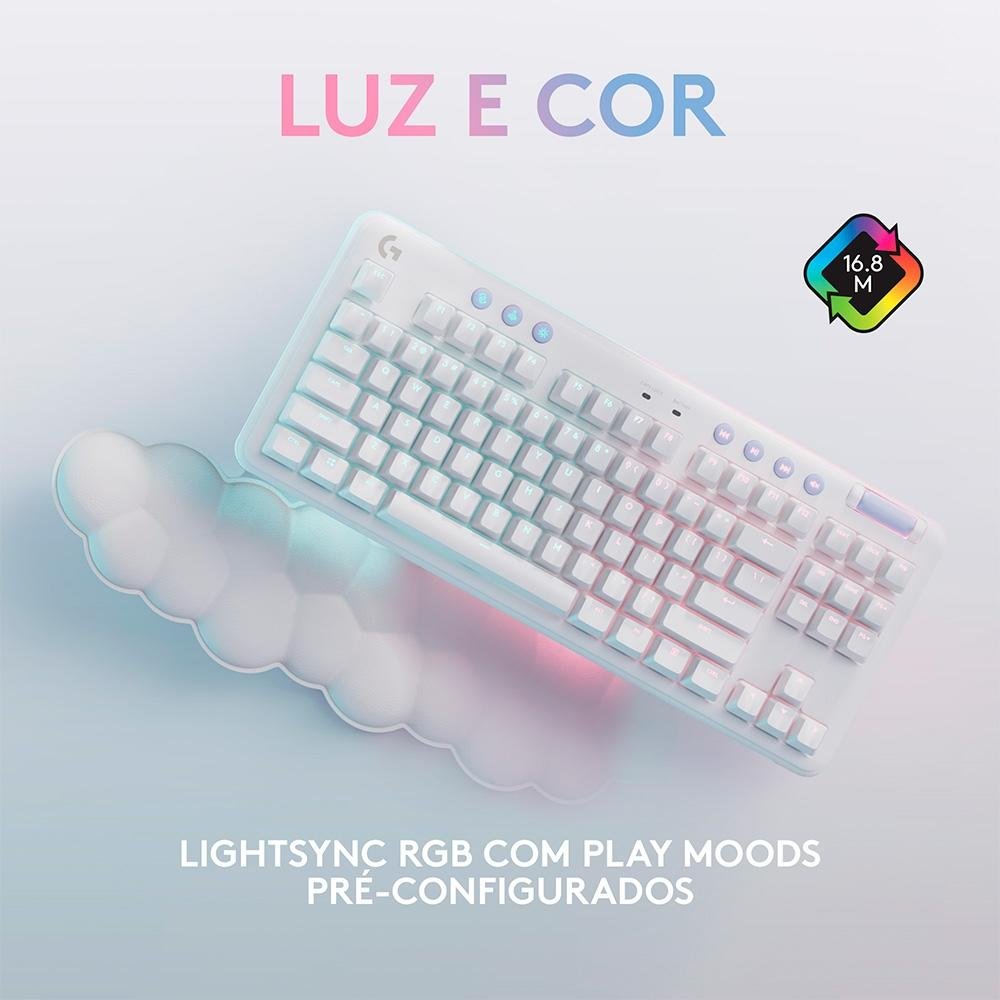 Teclado Mecânico Gamer Sem Fio Logitech G715, Coleção Aurora, LIGHTSPEED Switch GX Linear Red, RGB, ABNT2, Branco - 920-010706