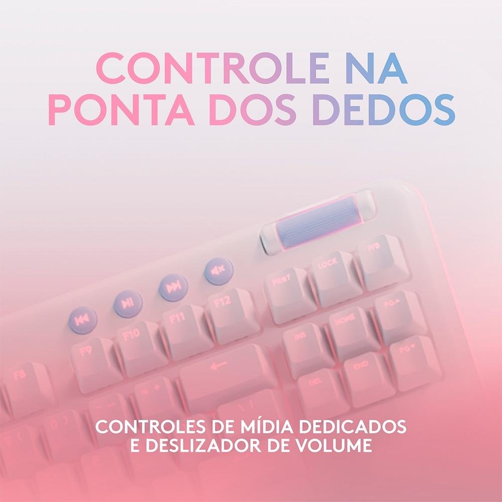 Teclado Mecânico Gamer Sem Fio Logitech G715, Coleção Aurora, LIGHTSPEED Switch GX Linear Red, RGB, ABNT2, Branco - 920-010706