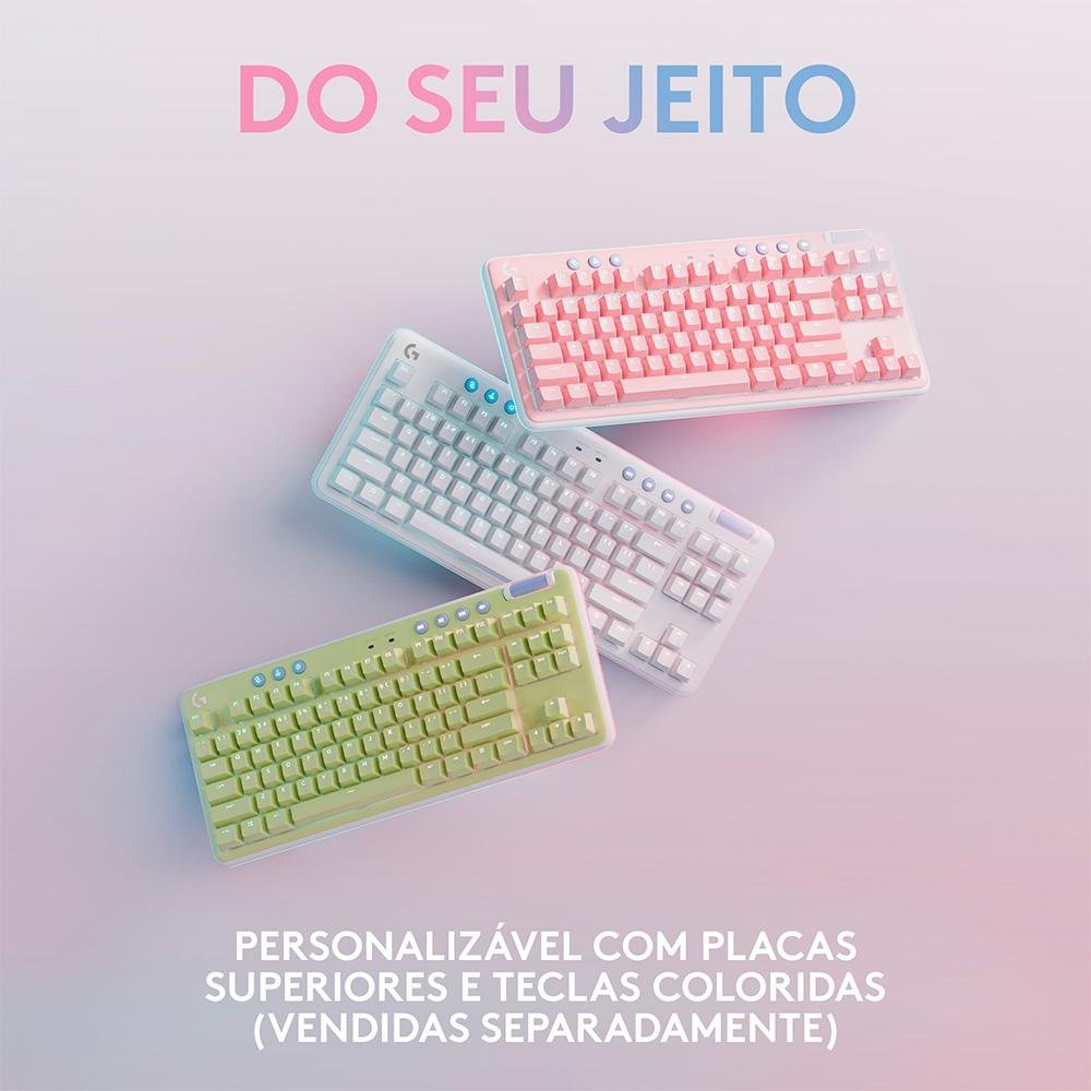 Teclado Mecânico Gamer Sem Fio Logitech G715, Coleção Aurora, LIGHTSPEED Switch GX Linear Red, RGB, ABNT2, Branco - 920-010706