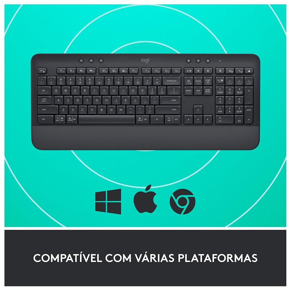 Teclado Sem Fio Logitech Signature K650, Bluetooth, USB, Com Apoio para as Mãos, US, Branco - 920-010965
