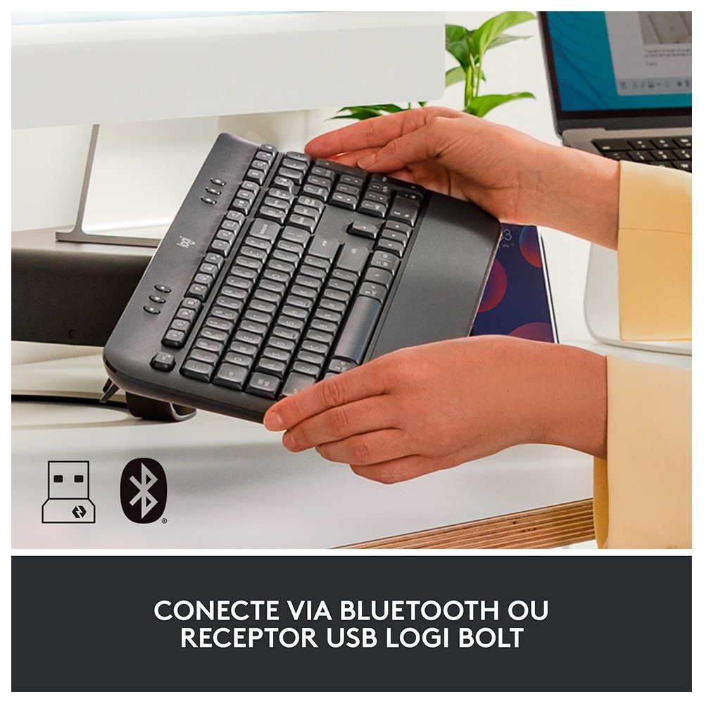 Teclado Sem Fio Logitech Signature K650, Bluetooth, USB, Com Apoio para as Mãos, US, Branco - 920-010965