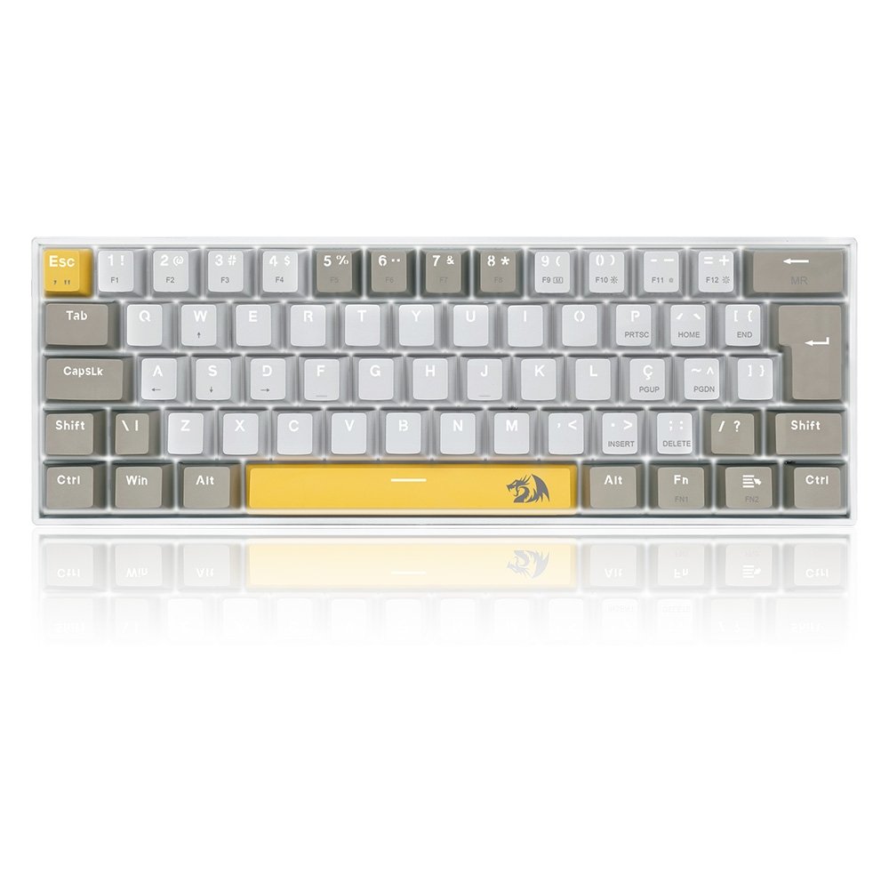 Teclado Gamer Redragon Lakshmi, Switch Brown, Layout 60%, ABNT2, Cinza - K606-YL&WT&GY (PT-BROWN)