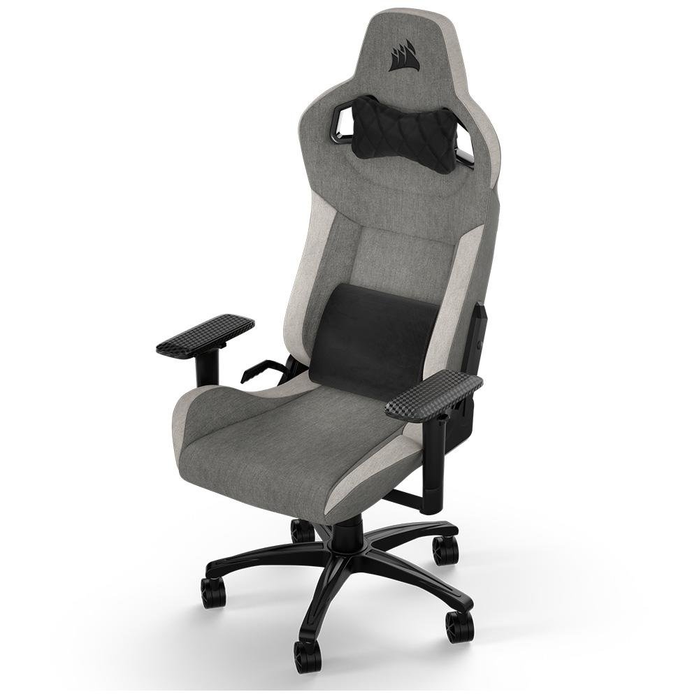 Cadeira Gamer Corsair T3 Rush 2023, Até 120Kg, Com Almofadas, Reclinável, Apoio de Braços 4D, Cinza e Branco - CF-9010058-WW