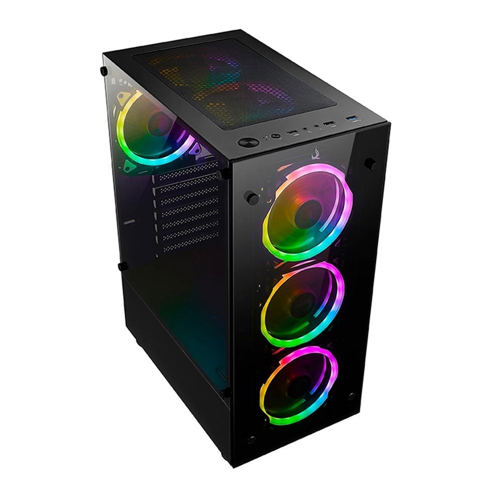 Gabinete Gamer Rise Mode Glass 06x, Mid Tower, ARGB, ATX, Lateral e Frente em Vidro, 6x Fans, Preto - RM-CA-06XB-ARGB