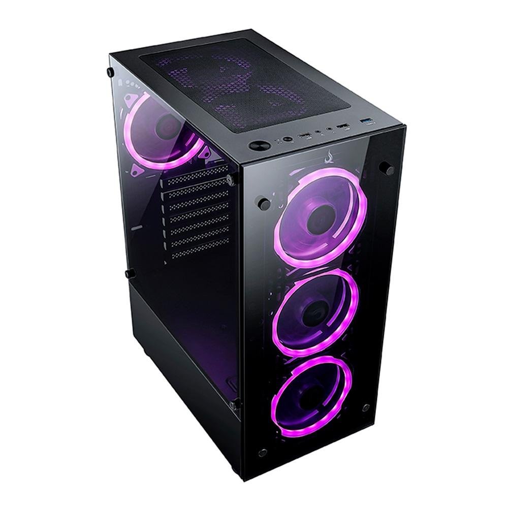 Gabinete Gamer Rise Mode Glass 06x, Mid Tower, ARGB, ATX, Lateral e Frente em Vidro, 6x Fans, Preto - RM-CA-06XB-ARGB