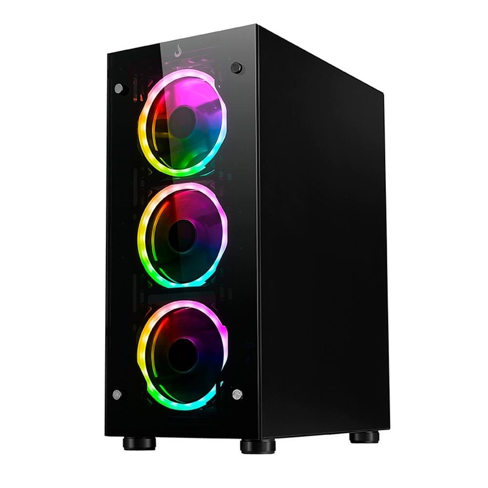 Gabinete Gamer Rise Mode Glass 06x, Mid Tower, ARGB, ATX, Lateral e Frente em Vidro, 6x Fans, Preto - RM-CA-06XB-ARGB