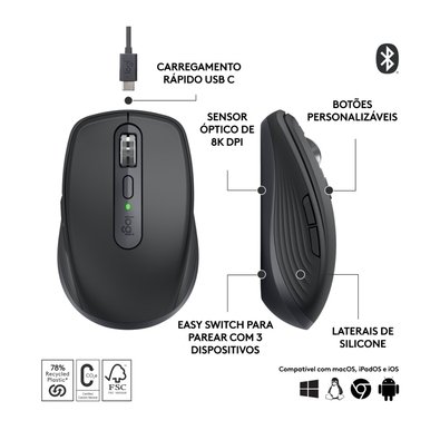Mouse Logitech MX Anywhere 3S Grafite | KaBuM!