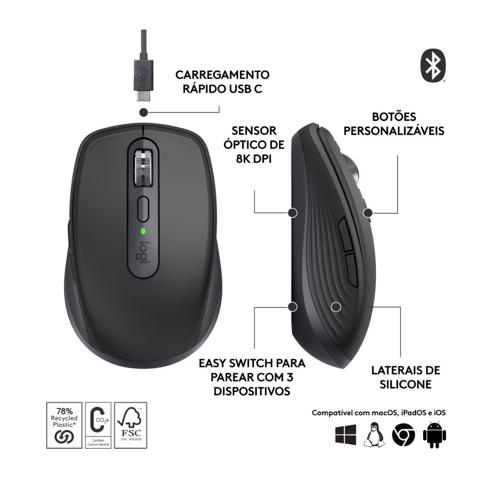 logicool MX ANYWHERE 3S 本体 Mouse Logitech MX Anywhere 3S Grafite | KaBuM!