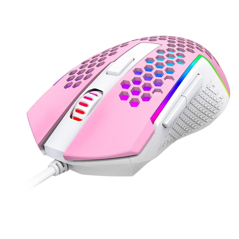 Mouse Gamer Redragon Reaping Elite RGB, 32000 DPI, 6 Botões, Rosa e Branco - M987PW-P