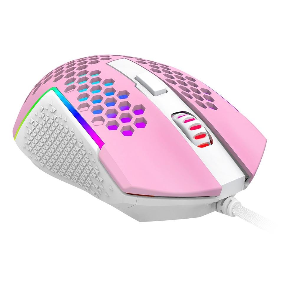 Mouse Gamer Redragon Reaping Elite RGB, 32000 DPI, 6 Botões, Rosa e Branco - M987PW-P