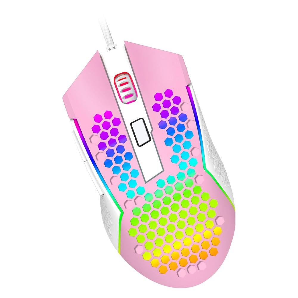 Mouse Gamer Redragon Reaping Elite RGB, 32000 DPI, 6 Botões, Rosa e Branco - M987PW-P