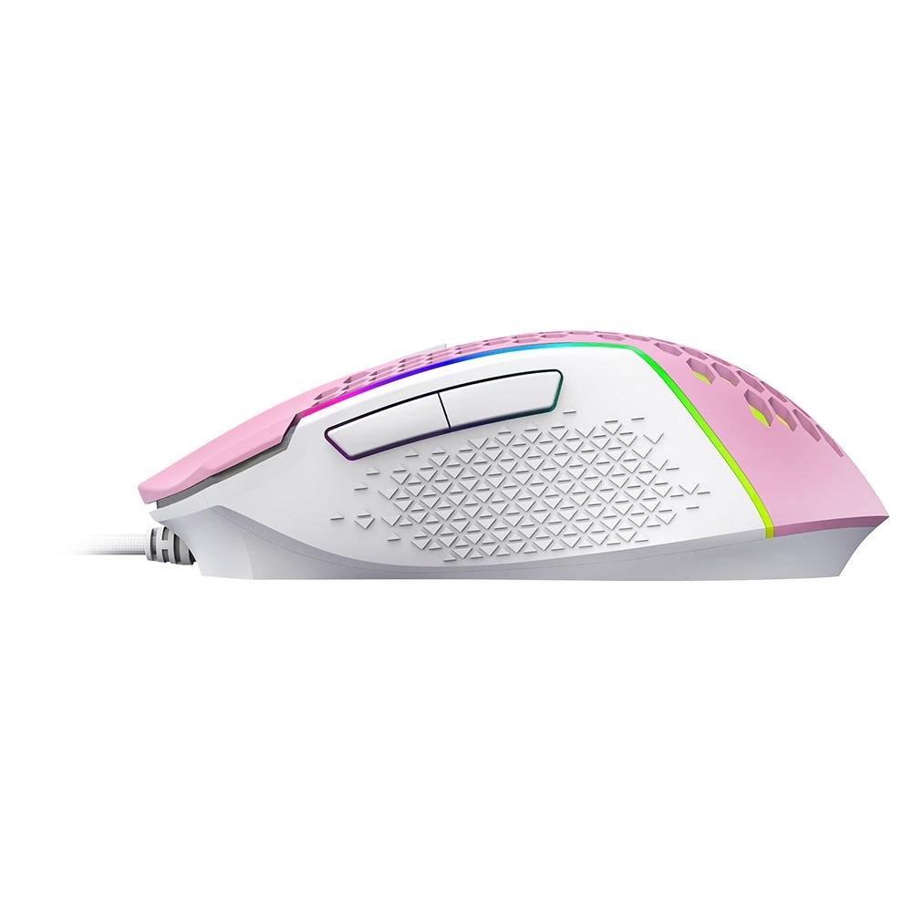 Mouse Gamer Redragon Reaping Elite RGB, 32000 DPI, 6 Botões, Rosa e Branco - M987PW-P