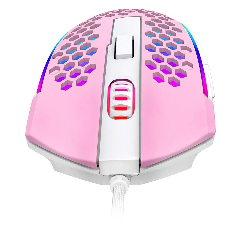 Mouse Gamer Redragon Reaping Elite RGB, 32000 DPI, 6 Botões, Rosa e Branco - M987PW-P