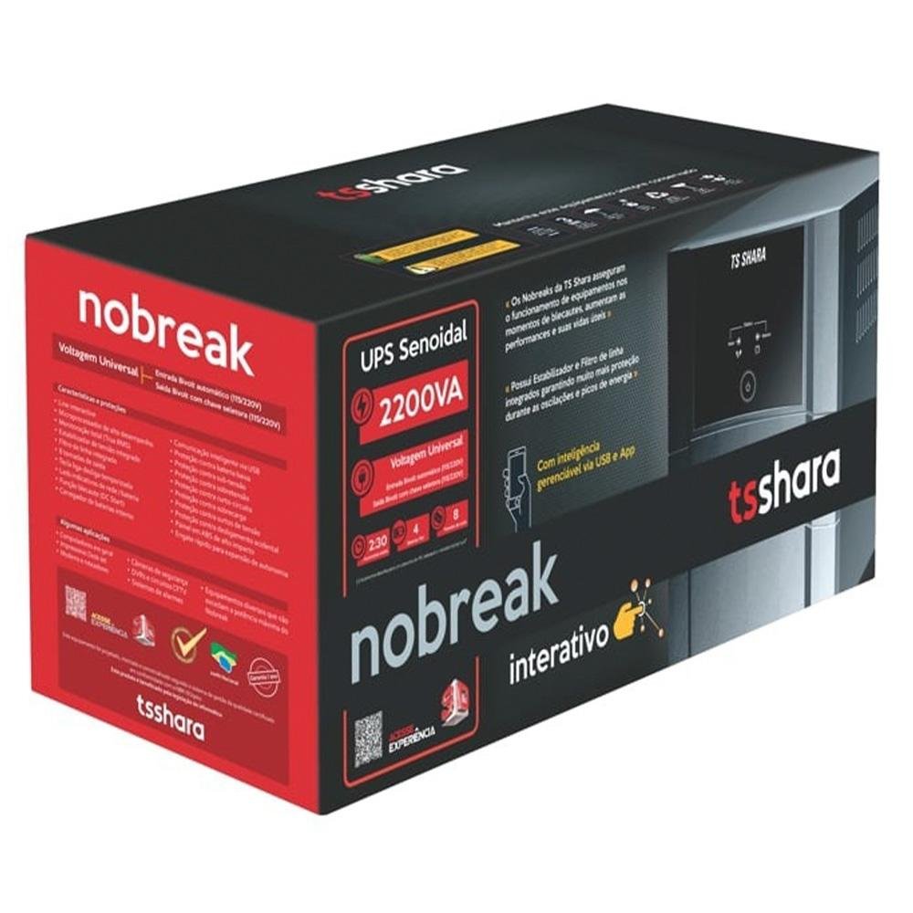 Nobreak TS Shara UPS Senoidal, 2200VA, Saída 115V ou 220V, Universal, USB, RS232, 4BS/2BA, Bivolt Auto, 8 Tomadas, 1 Exp 7AH/45AH - 4522