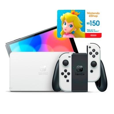 Console Nintendo Switch Oled com Joy-Con, Branco + Gift Card Nintendo: 150 Reais - Cartão Presente Digital