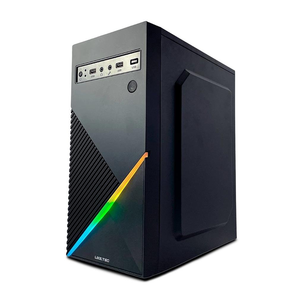 Gabinete Gamer Liketec Basic One V2, Mid Tower, RGB, LED, ATX, Lateral em Acrílico, Sem FANs, Preto - LC-MT-ONEV2-2057