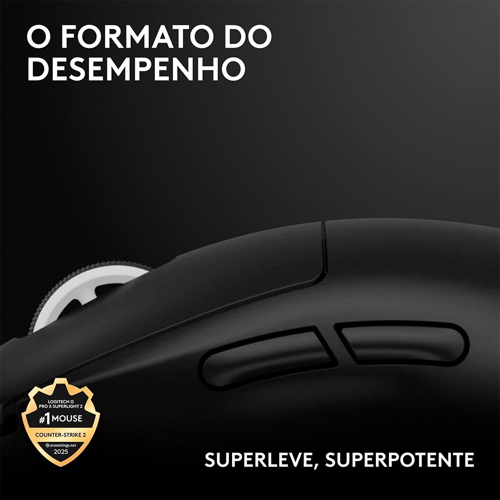 Mouse Gamer Sem Fio Logitech G Pro X Superlight 2 com Lightspeed, 32000 DPI, Sensor Hero 2, com Bateria Recarregável, Preto - 910-006629 Mouse Gamer Sem Fio Logitech G Pro X Superlight 2 com Lightspeed, 32000 DPI, Sensor Hero 2, com Bateria Recarregável, Preto - 910-006629