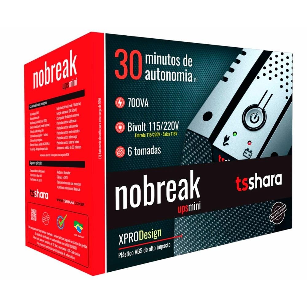 Nobreak TS Shara UPS Mini, 700VA, Entrada Bivolt, Saída 115V, 6T, 1BS 5AH - 4541