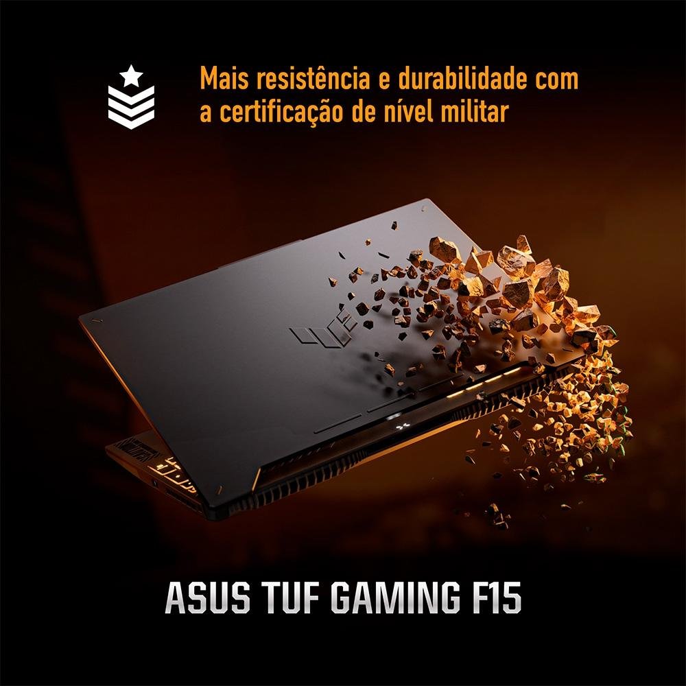 Notebook Gamer ASUS TUF Gaming F15 FX507VU, Intel Core i7-13620H, RTX 4050, 16GB RAM, SSD 512GB, 15,6", Win 11H, Mecha Gray - FX507VU-LP177W Notebook Gamer ASUS TUF Gaming F15 FX507VU, Intel Core i7-13620H, RTX 4050, 16GB RAM, SSD 512GB, 15,6", Win 11H, Mecha Gray - FX507VU-LP177W