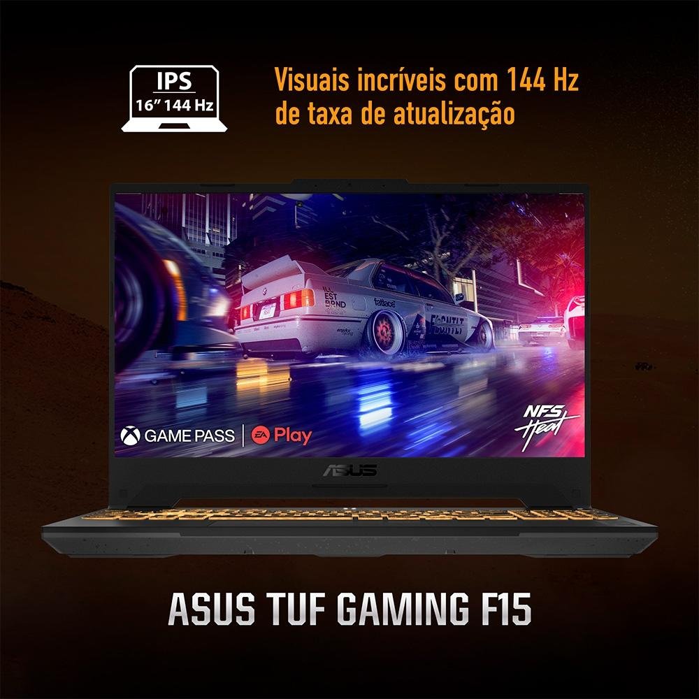 Notebook Gamer ASUS TUF Gaming F15 FX507VU, Intel Core i7-13620H, RTX 4050, 16GB RAM, SSD 512GB, 15,6", Win 11H, Mecha Gray - FX507VU-LP177W Notebook Gamer ASUS TUF Gaming F15 FX507VU, Intel Core i7-13620H, RTX 4050, 16GB RAM, SSD 512GB, 15,6", Win 11H, Mecha Gray - FX507VU-LP177W