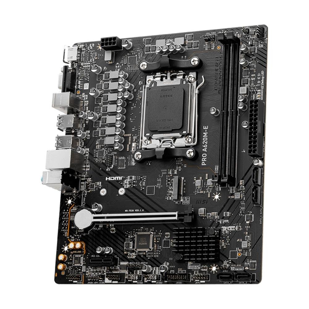 Placa-Mãe MSI Pro A620M-E, AMD AM5, M-ATX, DDR5, Preto - PRO A620M-E Placa-Mãe MSI Pro A620M-E, AMD AM5, M-ATX, DDR5, Preto - PRO A620M-E