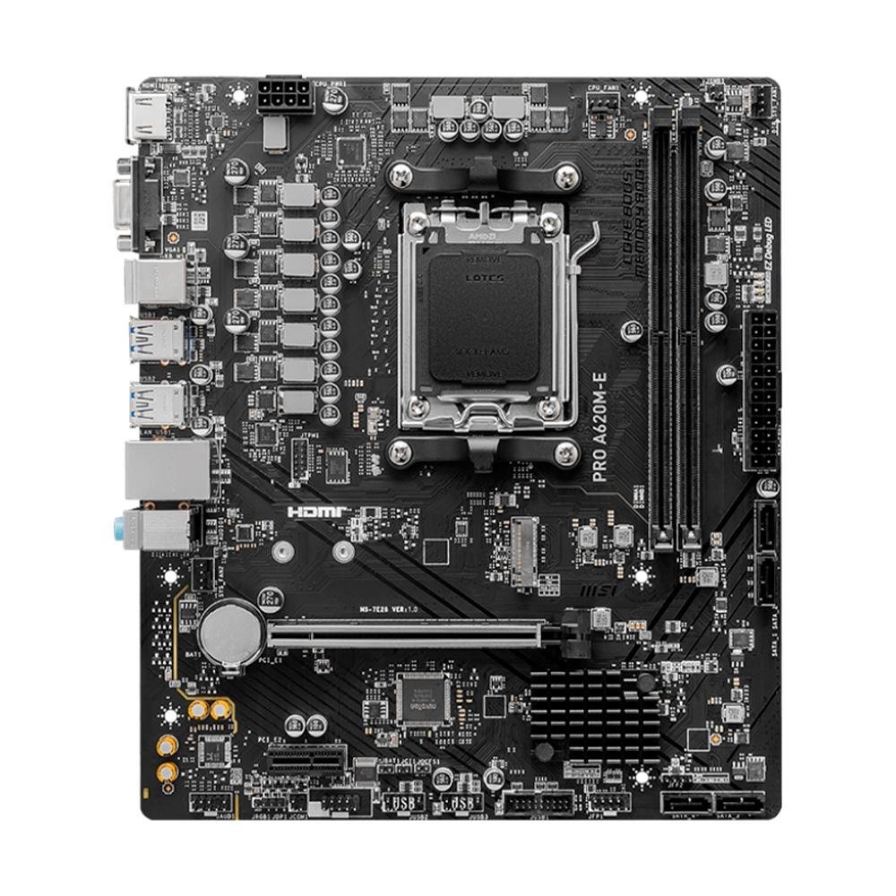 Placa-Mãe MSI Pro A620M-E, AMD AM5, M-ATX, DDR5, Preto - PRO A620M-E Placa-Mãe MSI Pro A620M-E, AMD AM5, M-ATX, DDR5, Preto - PRO A620M-E