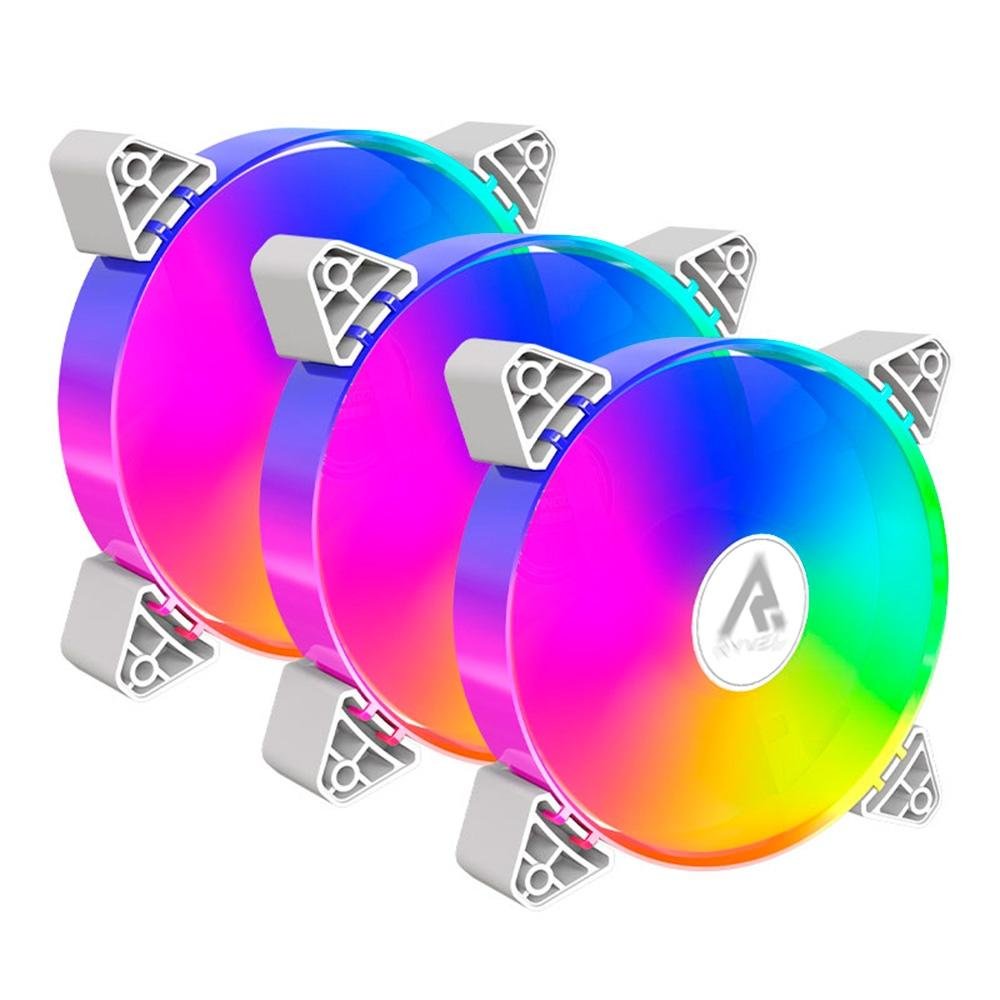 Kit Com 3 Ventoinhas Ryvel Snowy, 3x 120mm, Led ARGB, Branco - RY-FN-SW-WT