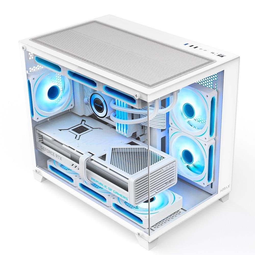 Gabinete Gamer Hyrax HGB730, Mini Tower, M-ATX, Frontal e Lateral em Vidro Temperado, Sem FANs, Branco - HGB730W Gabinete Gamer Hyrax HGB730, Mini Tower, M-ATX, Frontal e Lateral em Vidro Temperado, Sem FANs, Branco - HGB730W