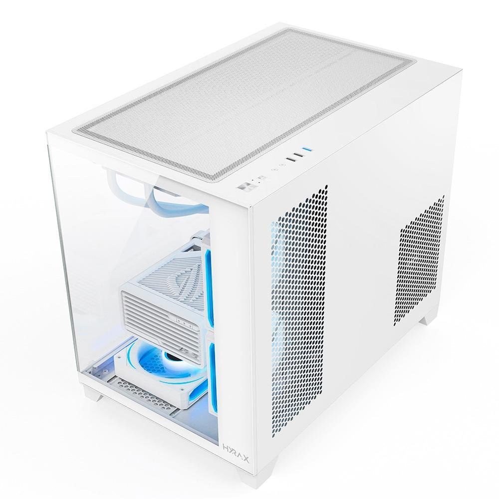 Gabinete Gamer Hyrax HGB730, Mini Tower, M-ATX, Frontal e Lateral em Vidro Temperado, Sem FANs, Branco - HGB730W Gabinete Gamer Hyrax HGB730, Mini Tower, M-ATX, Frontal e Lateral em Vidro Temperado, Sem FANs, Branco - HGB730W