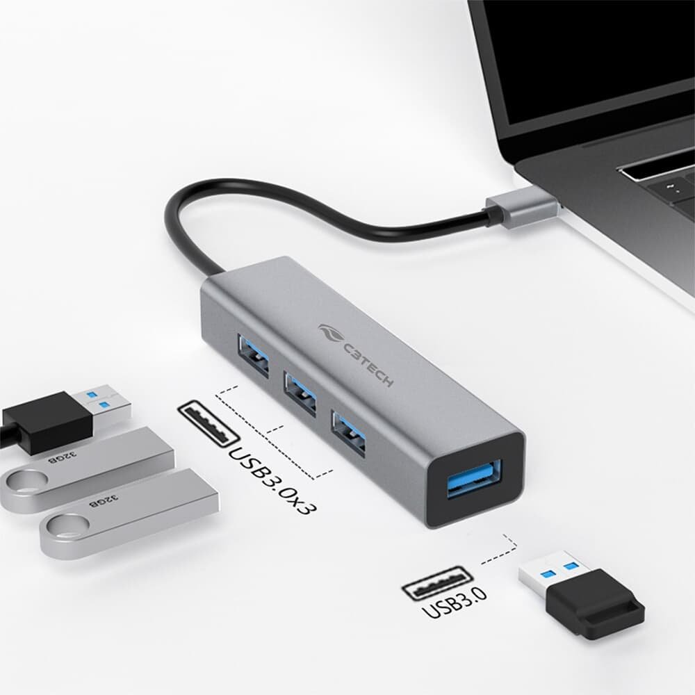 HUB C3Tech USB 3.0, para 4x USB 3.0, Cinza - HU-340GY