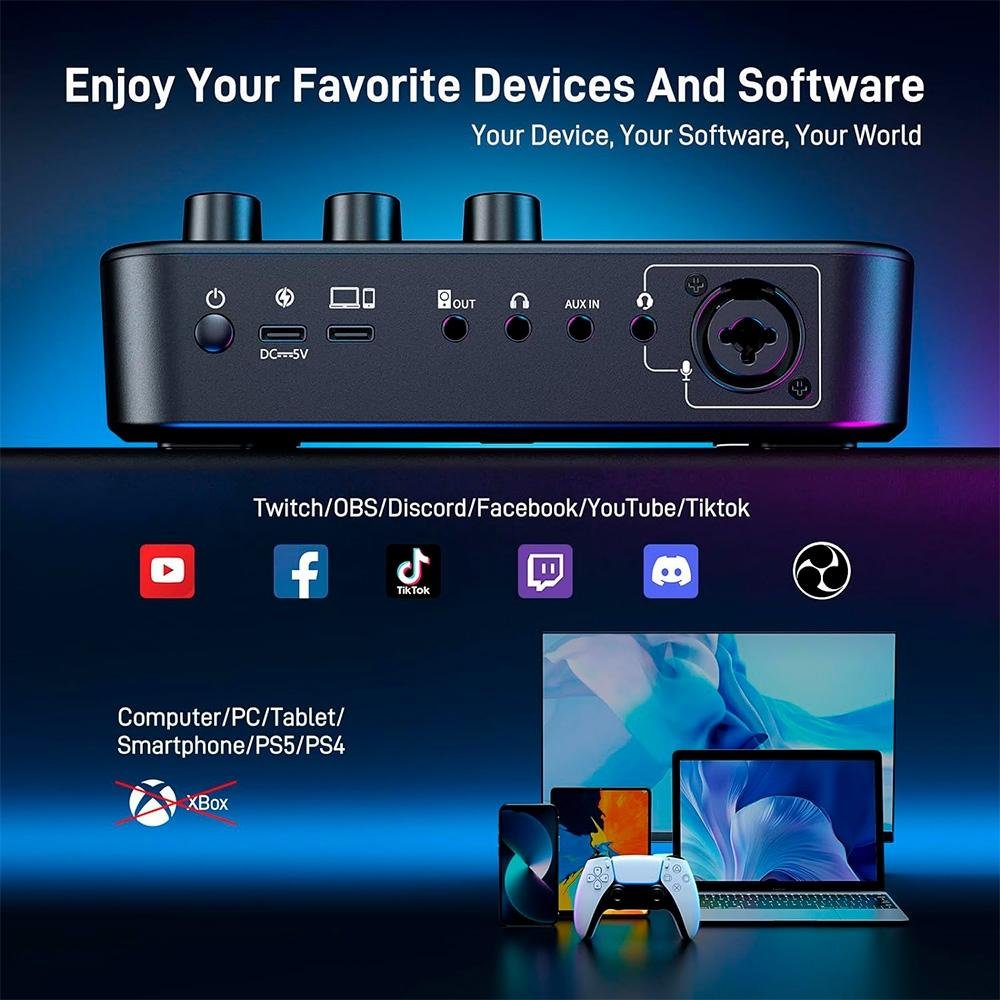 Mesa de Som Maono Caster G1 NEO, RGB, USB, Bluetooth e XLR, Preto - G1 NEO