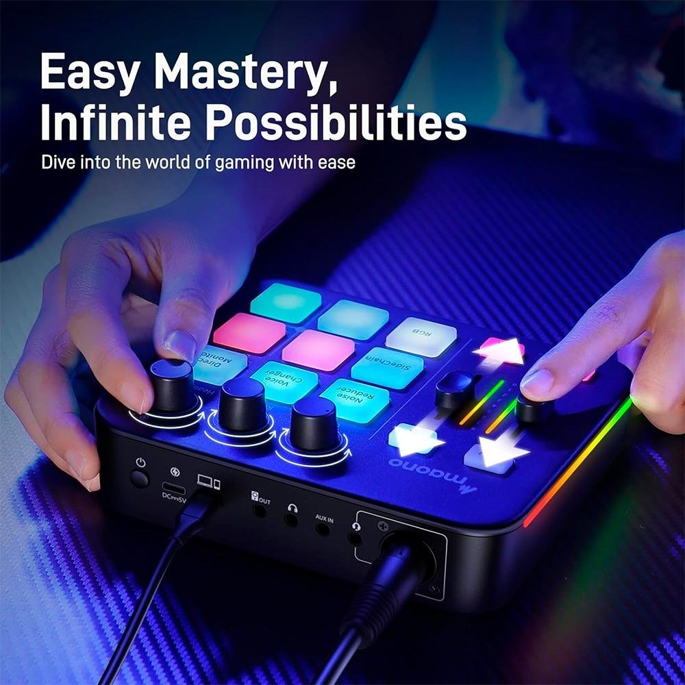 Mesa de Som Maono Caster G1 NEO, RGB, USB, Bluetooth e XLR, Preto - G1 NEO