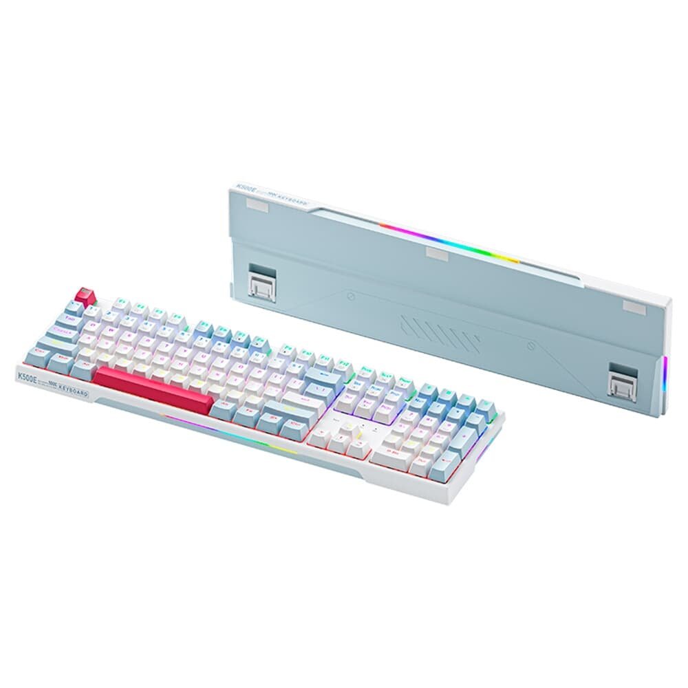 Teclado Mecânico Gamer Machenike K500E-108, Switch Red, RGB, HotSwappable, com Teclado Numérico, Azul Claro - JJ02G8005