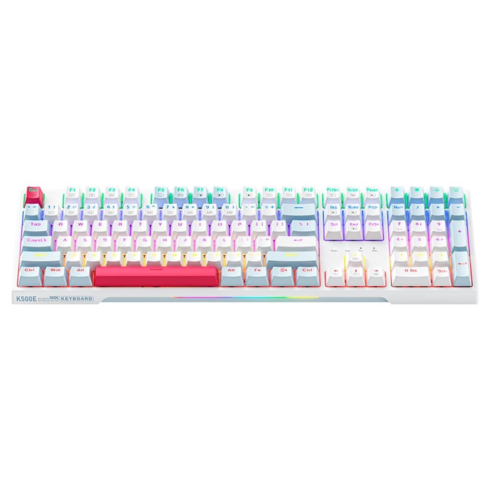 Teclado Mecânico Gamer Machenike K500E-108, Switch Red, RGB, HotSwappable, com Teclado Numérico, Azul Claro - JJ02G8005