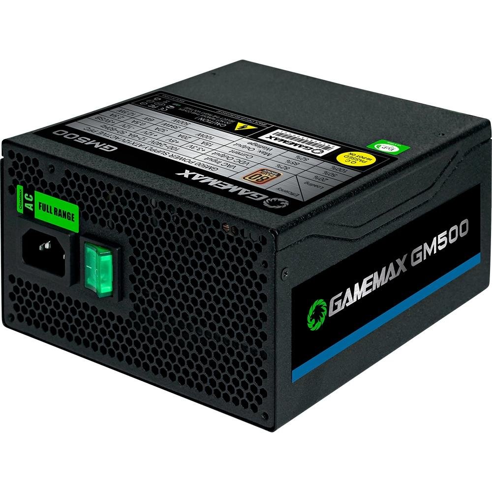 Fonte Gamemax, 500W, 80 Plus Bronze, PFC Ativo, Com Cabo, Preto - GMX GM500 Fonte Gamemax, 500W, 80 Plus Bronze, PFC Ativo, Com Cabo, Preto - GMX GM500