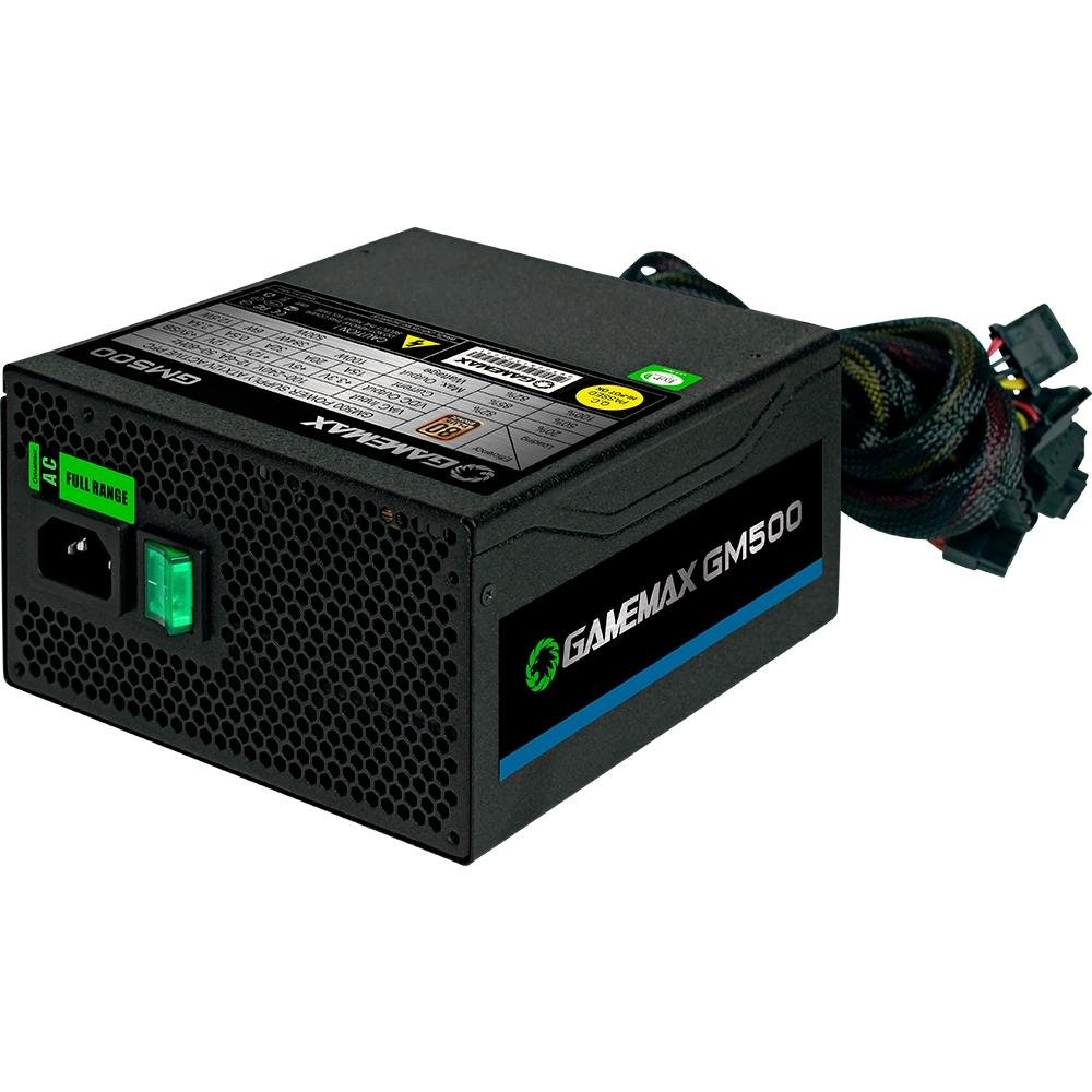 Fonte Gamemax, 500W, 80 Plus Bronze, PFC Ativo, Com Cabo, Preto - GMX GM500 Fonte Gamemax, 500W, 80 Plus Bronze, PFC Ativo, Com Cabo, Preto - GMX GM500