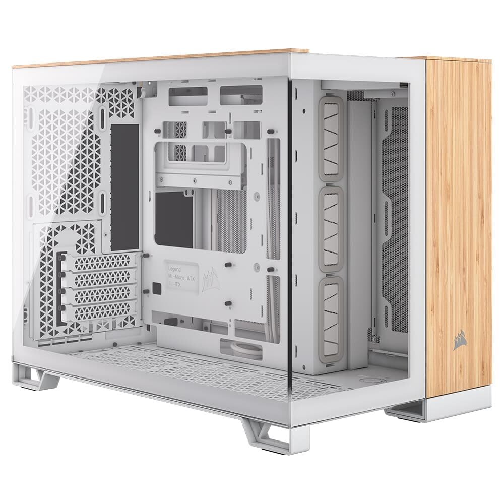 Gabinete Gamer Corsair 2500X Mid Tower, M-ATX, Lateral em Vidro temperado, Sem FANs, Branco e Madeira - CC-9011288-WW Gabinete Gamer Corsair 2500X Mid Tower, M-ATX, Lateral em Vidro temperado, Sem FANs, Branco e Madeira - CC-9011288-WW