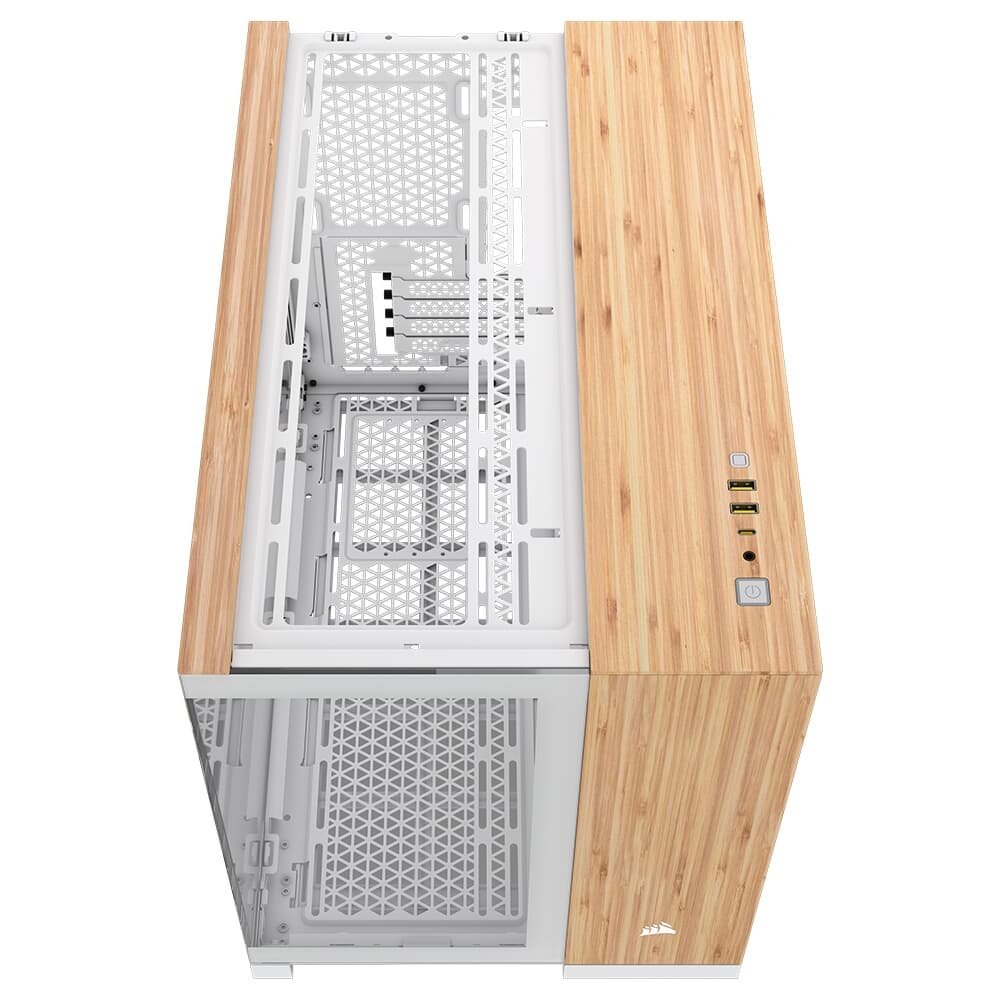 Gabinete Gamer Corsair 2500X Mid Tower, M-ATX, Lateral em Vidro temperado, Sem FANs, Branco e Madeira - CC-9011288-WW Gabinete Gamer Corsair 2500X Mid Tower, M-ATX, Lateral em Vidro temperado, Sem FANs, Branco e Madeira - CC-9011288-WW