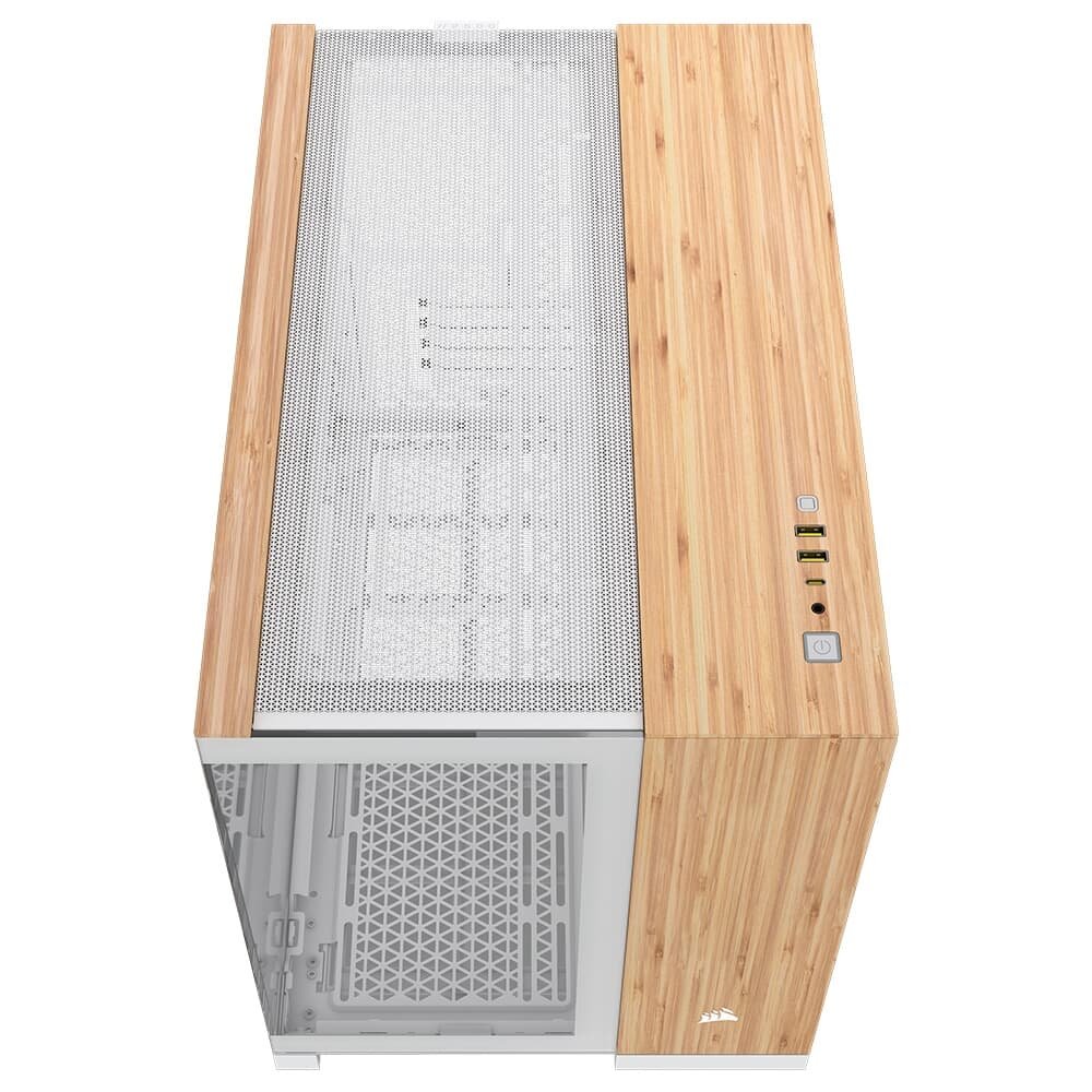 Gabinete Gamer Corsair 2500X Mid Tower, M-ATX, Lateral em Vidro temperado, Sem FANs, Branco e Madeira - CC-9011288-WW Gabinete Gamer Corsair 2500X Mid Tower, M-ATX, Lateral em Vidro temperado, Sem FANs, Branco e Madeira - CC-9011288-WW