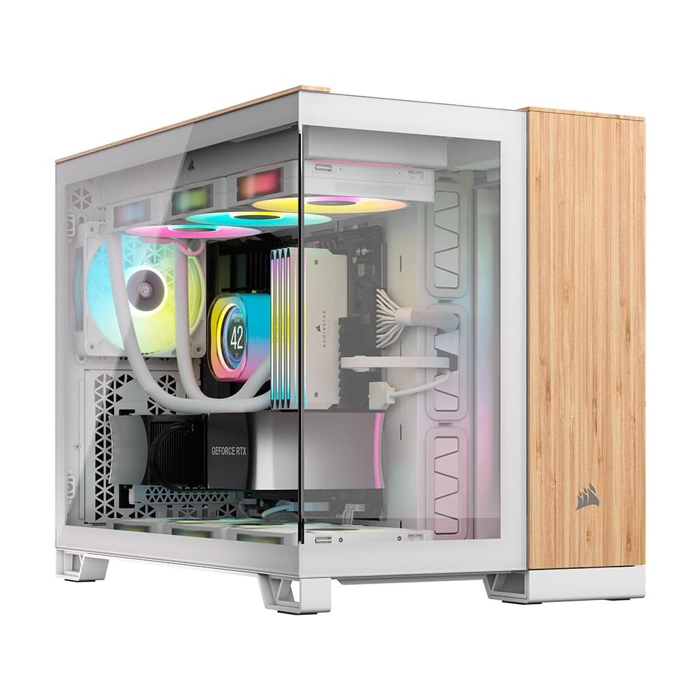 Gabinete Gamer Corsair 2500X Mid Tower, M-ATX, Lateral em Vidro temperado, Sem FANs, Branco e Madeira - CC-9011288-WW Gabinete Gamer Corsair 2500X Mid Tower, M-ATX, Lateral em Vidro temperado, Sem FANs, Branco e Madeira - CC-9011288-WW