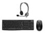 Kit Escritório Logitech - Mouse sem fio M190 Cinza + Teclado sem fio K70 + Headset com fio H111